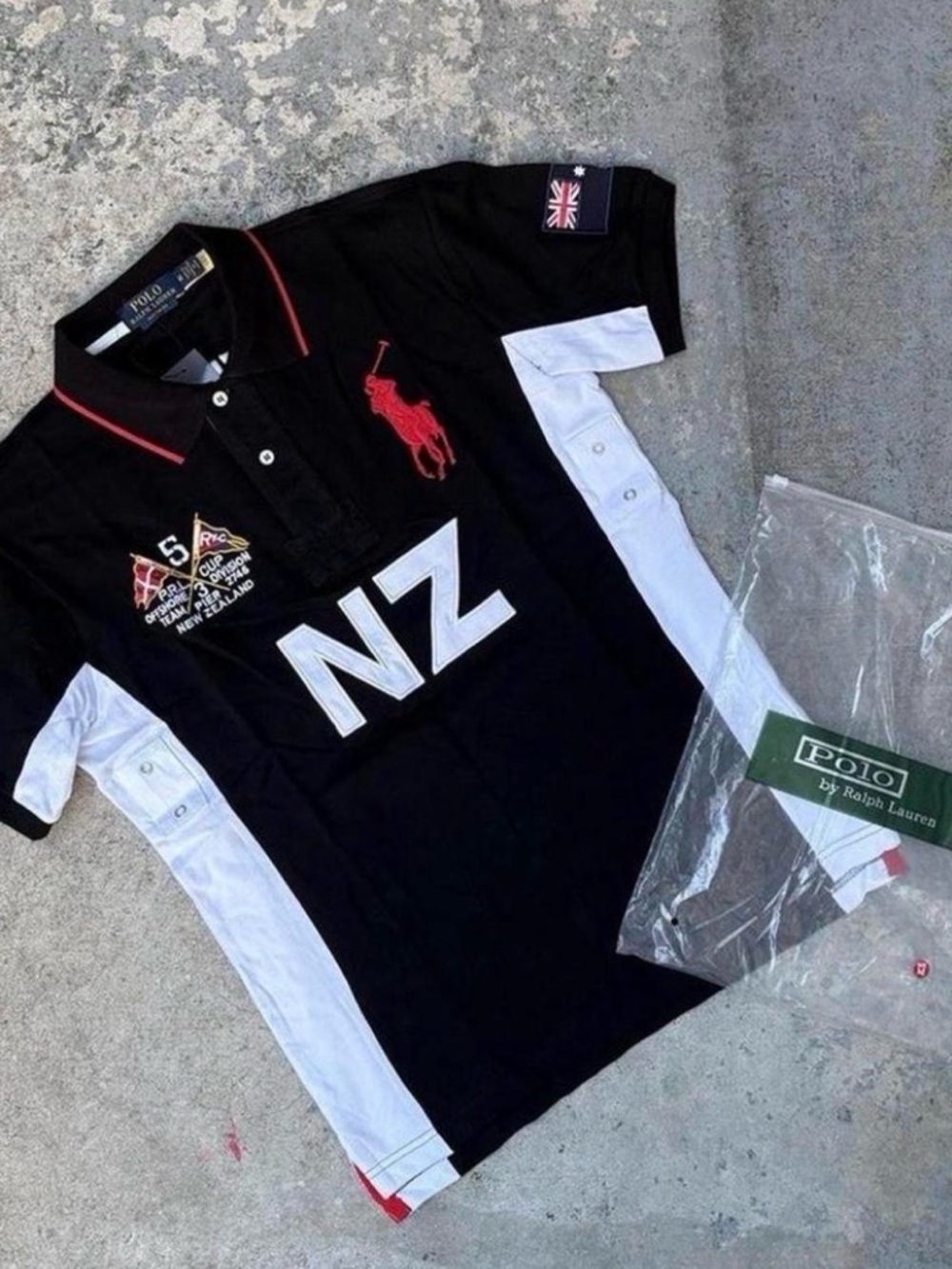 Polo by Ralph Lauren Black & White NZ Rugby Polo with Red Logo